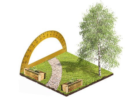 isometric garden design drawing in colour